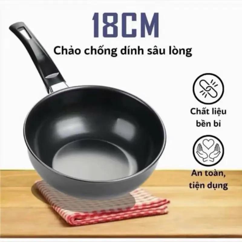 ( TRỢ GIÁ ) Chảo Chống Dính Sâu Lòng 18CM Chất Liệu Bền Bỉ An Toàn Tiện Dụng