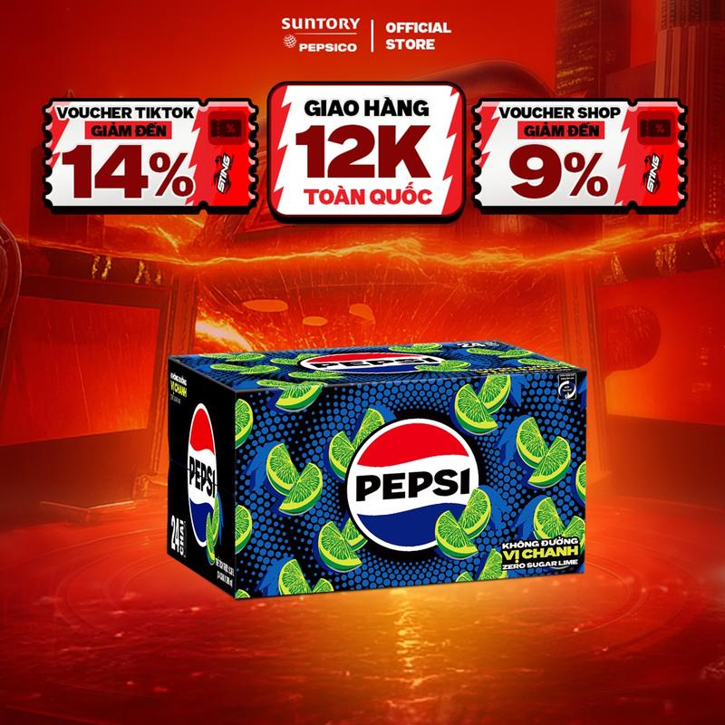 [DEAL SỐC] Thùng 24 Chai Nước Ngọt Giải Khát Có Gaz Pepsi Vị Chanh Không Calo, Không Đường (390ml /chai)