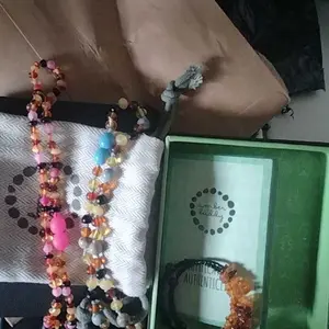 Amber Buddy | LE466 Kalung & Gelang Bayi Baltic Amber kombinasi Sky Blue Imperial Jasper. 32cm & 14cm