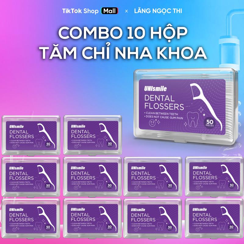 Combo 10 Hộp Tăm Chỉ Nha Khoa, Vệ Sinh Chăm Sóc Răng Miệng, Hộp 50 Cái, DENTAL FLOSSERS