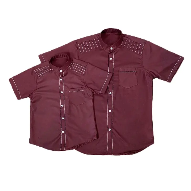 Naza Koko Couple Ayah Dan Anak Setelan Sarimbit Burgundy Koko lebaran Motip Benang Simpel Elegan 3