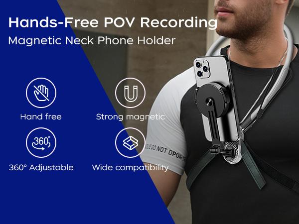 Holder Leher Magnetik 3in1 Universal - Bebas Tangan Vlog POV Travel Anti Goyah Holder Kamera Aksi & HP Magnetik - Tahan Air untuk Outdoor - Gratiss Ongkir