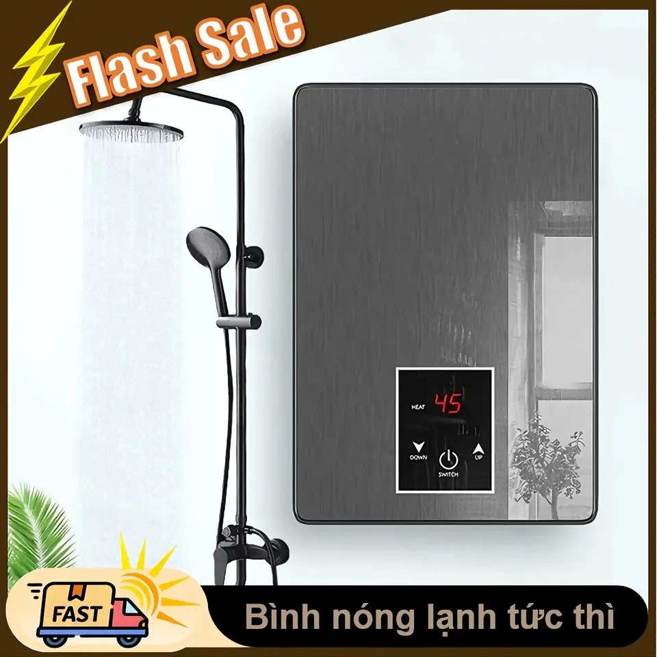 Máy Nước Nóng Trực Tiếp 5500W Bình Nóng Lạnh Tặng Vòi Sen An Toàn Điều Chỉnh Nhiệt Độ Tiết Kiệm Điện Năng Công Suất Mạnh Mẽ Lưu Lượng Nước 2-6L/phút Thiết Kế Nhỏ Gọn An Toàn Khi Sử Dụng Có Thể Điều Chỉnh 7 Tốc Độ Chống Giật ELCB Tự Động Ngắt Quá Nhiệt