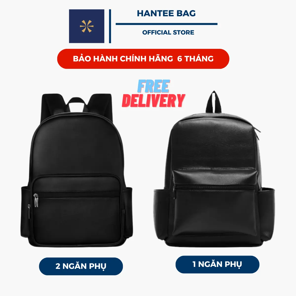 [Hantee Bag] Balo Đeo Vai Da Pu Chống Nước Thời Trang Cao Cấp Nam Nữ - Balo Đeo Vai Mẫu Có Một Ngăn Phụ - Balo Đeo Vai Có Hai Ngăn Phụ  Màu Đen BL024