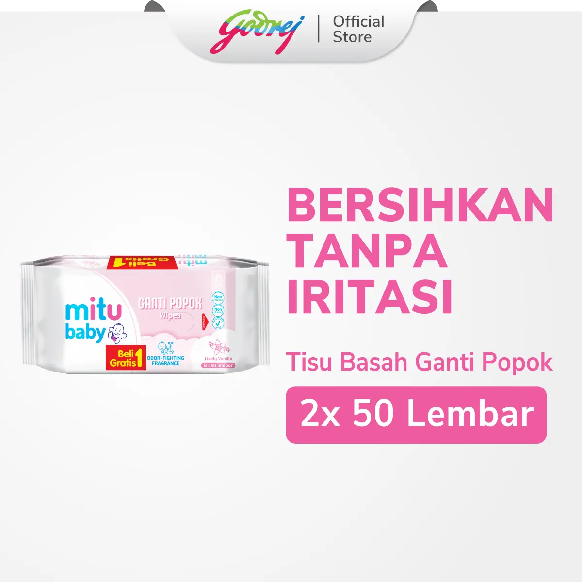 [Beli 1 Gratis 1] Mitu Baby Tisu Basah Bayi Ganti Popok Lively Vanilla 50'S - Wipes Tissue