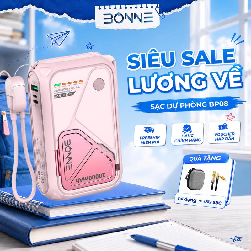 HÀNG CÓ SẴN -  ( DAILY ) Tặng Túi Đựng Cao Cấp & Dây Sạc 4in1 - Sạc Dự Phòng Bonne TECHNOLOGIQUE BP08 10.000mAh/20.000mAh Không Dây Kiêm Củ Sạc Nhanh Bảo Hành 12 Tháng