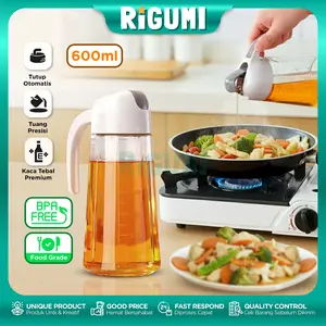 Botol Minyak Goreng 600 ML Bahan Kaca Tebal Tutup Otomatis Anti Tumpah BPA Free Oil Pot Kitchenware