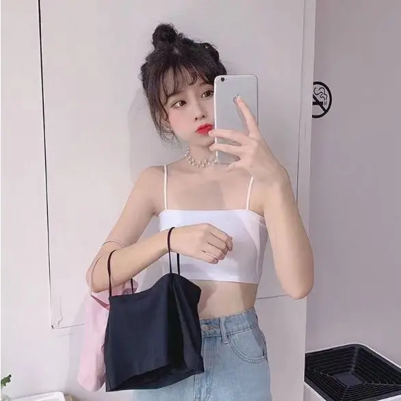 Elmoragallery BR734 Bra Bh Wanita Dewasa Model Seamless Bahan Ice Silk Fashion Korea Cantik Kemben Crop Top Tank Atasan Busa Basic Cewek Simple 3