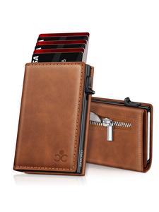 Cartera para hombre con bolsillo de monedas con cremallera, tarjetero automático emergente de metal para tarjetas de crédito, cartera minimalista con bloqueo RFID y portatarjetas de visita, ideal como regalo