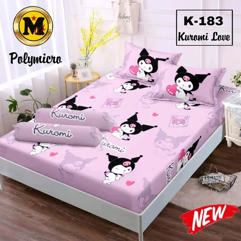 PROMO Sprei Labu labu Labubu Karakter Doraemon free 2 sarung bantal 1 sarung guling Motif Labulabu kuromi Keropi Hello Kitty King Size tahan pudar Springbed Lantai Karet 4