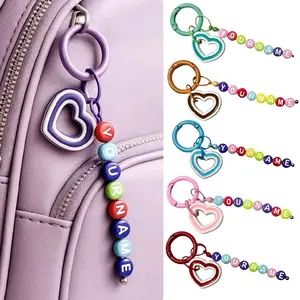 Keychain Custom Nama Lovella Bagcharm Customized Love Heart Colorful Bag Charm Huruf Alphabet Hati Cinta Plastik