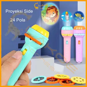 LAKOE Mainan proyektor anak Senter Lampu Malam Dengan 24 Gambar plastik toys