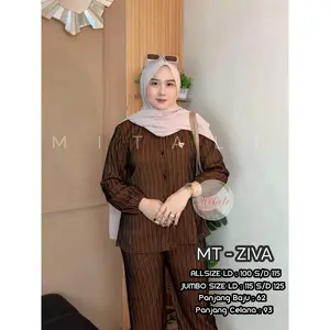 MT - Oneset Salur Model kemeja Bahan Knit Salur Premium