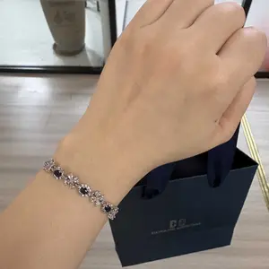 HOTANK Aksesoris Gelang Wanita Titanium Lapis Biru Safir Desain Sederhana Anti Karat Tahan Lama Bracelets Perhiasan Hadiah