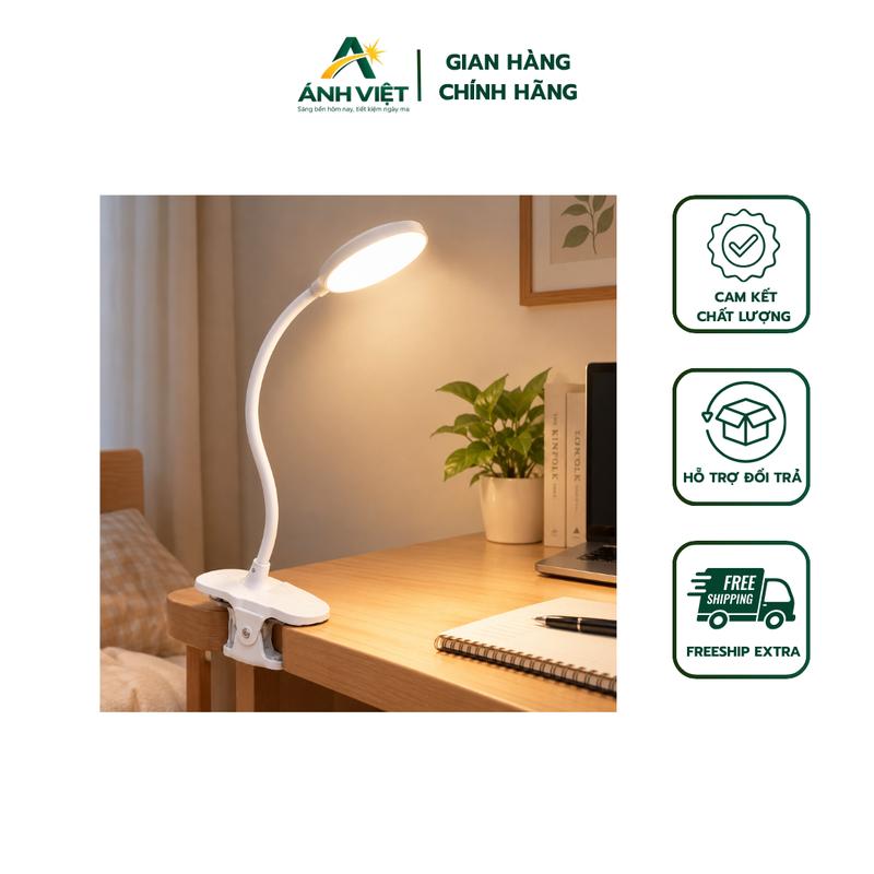 Ánh Việt - Đèn Bàn LED Kẹp Bàn Linh Hoạt, 3 Màu Ánh Sáng, Cổ Ngỗng Uốn Cong, Đèn Học Đọc Sách Để Bàn Đa Năng