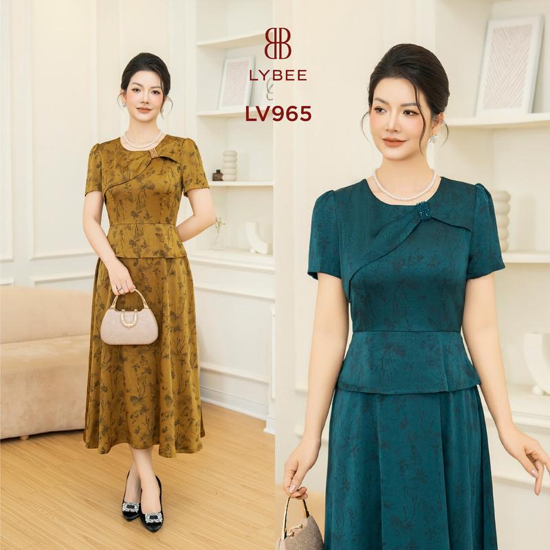  Đầm trung niên LYBEE LV965 quà tặng mẹ chất lụa mềm mại sang trọng đủ size 45-80kg 