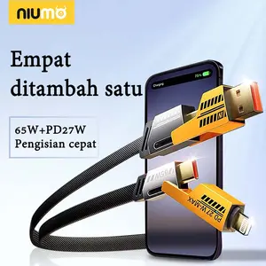 Kabel Pengisi Daya Super Type C 4 In 1 Logam 65W PD27W Kabel Pengisi Daya Cepat Kilat USB Tipe C Ke USB C/Kabel Pengisi Daya Penerangan Kompatibel dengan Tablet Samsung iPhone 15 iPad Huawei