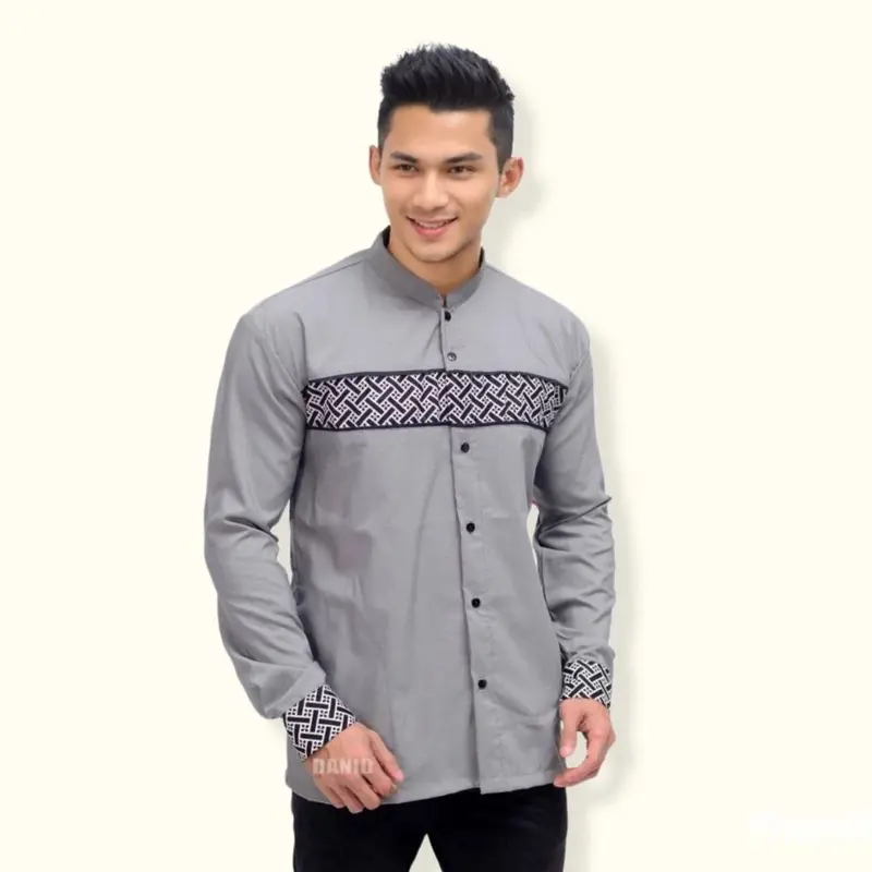 Baju Koko Syar'i Dewasa Lengan Panjang Terbaru Bordir Kain Kombinasi Muslim Pria 7