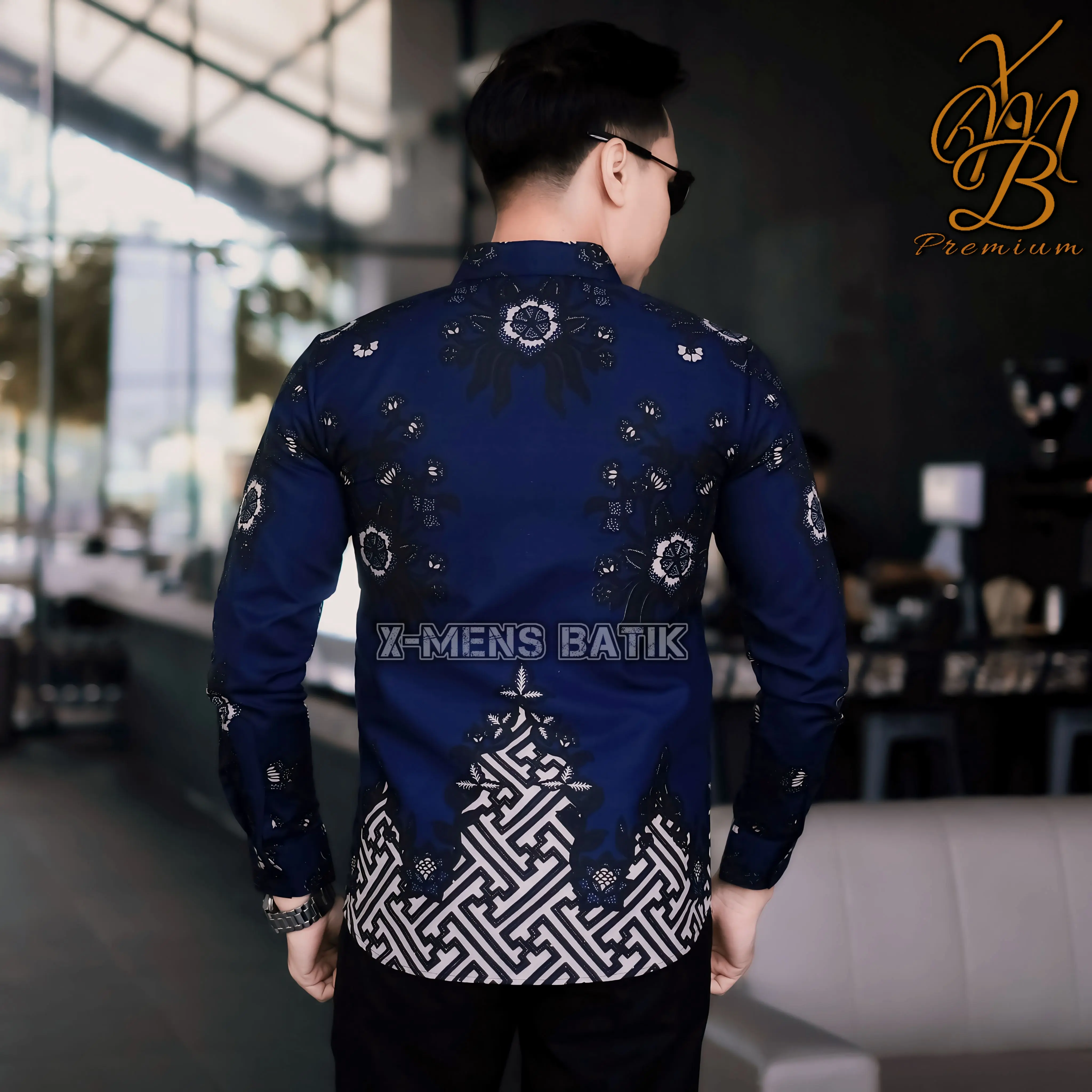 Kemeja batik slimfit pria premium lapis puring motif pradhika manggala Navy