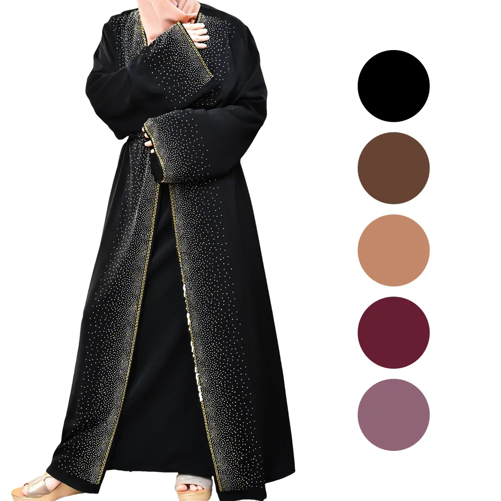 2010#   2025 ramadan little diamond Woman Fashion Modest abaya with matching diamonds belt 5 colors （not include inner dress）