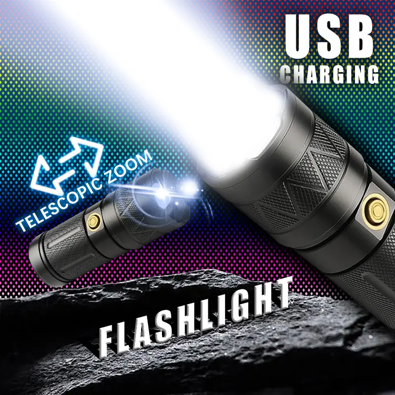 Senter penerangan portabel LED super terang 100 watt murah asli, gratis pengisi daya USB, lampu luar ruangan, senter isi ulang multifungsi Baterai senter Senter Led lampu  sorot senter  transparan 1