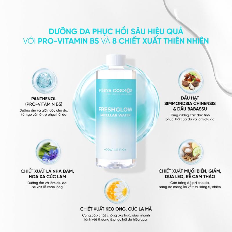 Product Introduction of [Live] Nước Tẩy Trang Phục Hồi, Cấp Ẩm - Freya Cosmos FreshGlow Micellar Water -  Mỹ Phẩm Trang Điểm Cosmetic 3