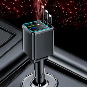 星空柄の伸縮式車載充電器、車内天井に設置できる60Wスターリーライト搭載、7-in-1伸縮式USB‑C（Type‑C）車載スマホ充電アダプター、急速充電対応USB‑C、リアルタイム電圧検知機能付きモバイル用充電器