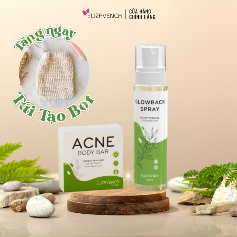 Bộ đôi mụn lưng viêm nang lông Elizavenca gồm 1 bánh xà phòng + 1 chai xịt mụn lưng Tặng kèm 1 túi tạo bọt