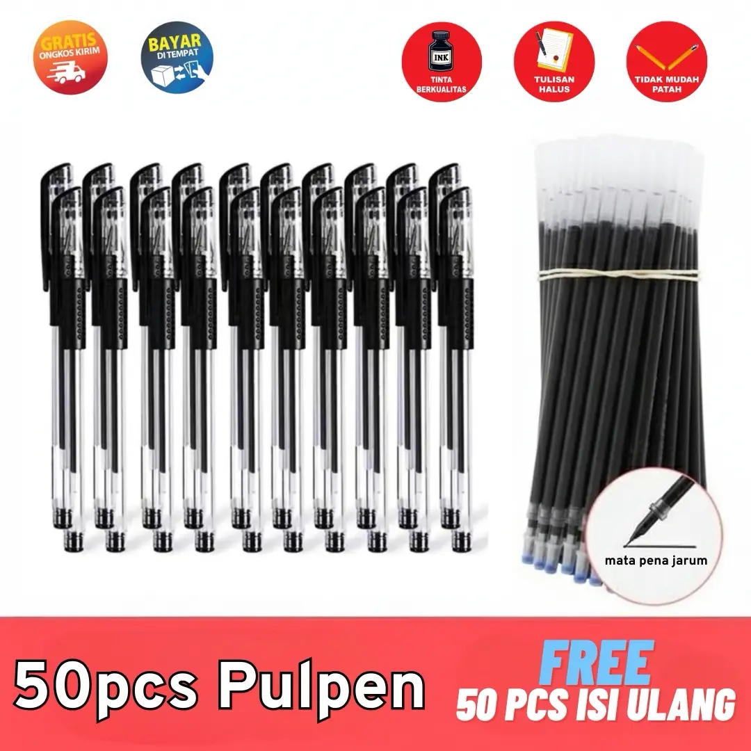 Hitam 100pcs GRATIS  100pcs isi ulang pena