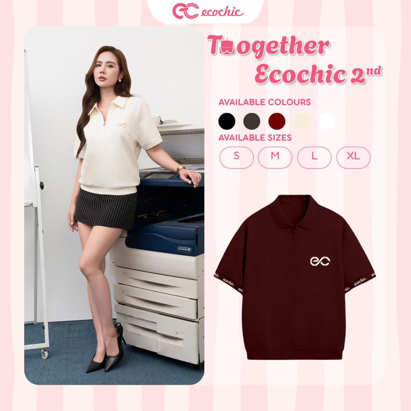 Áo Polo MONARQUE ECOCHIC Logo Cao su 3D Bo Gấu Nhẹ Bo Tay Rib Dệt Chữ Chính Hãng Unisex Nam Nữ B164