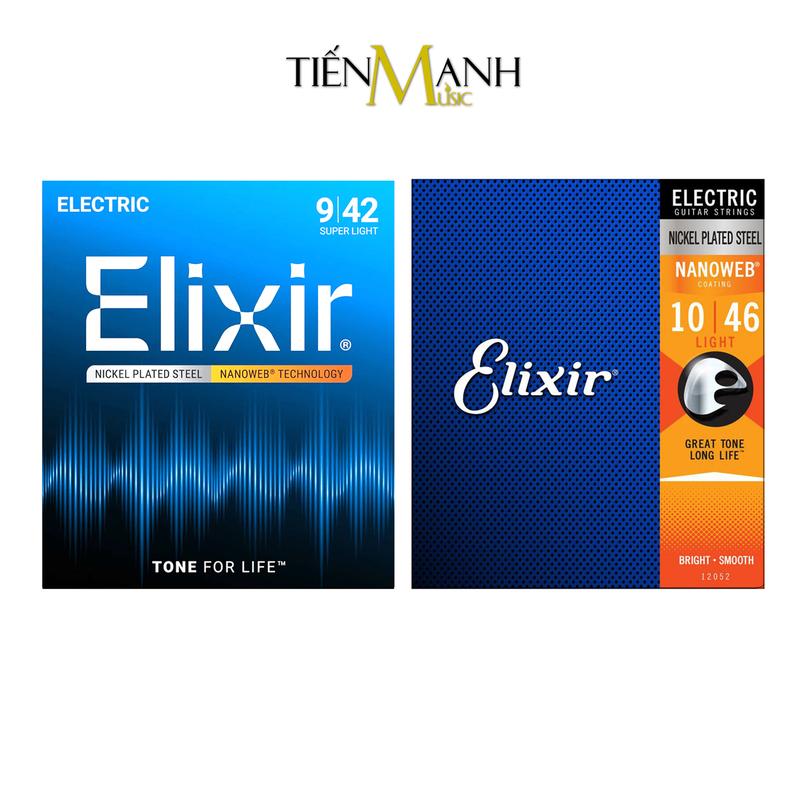 [Chính Hãng] Dây Đàn Guitar Điện Elixir 12002, 12052 Phủ Lớp Nanoweb Cỡ 9, 10 Electric Strings