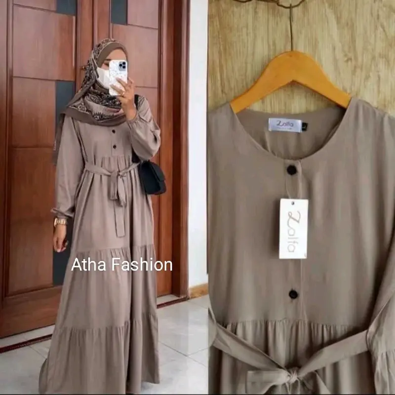 Gamis Wanita Syar'i Muslim Elegan Terbaru Azzahra Bahan Cringkel Lengan Panjang 5
