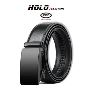 HOLO Gesper lkat Pinggang Pria Kulit Hitam Buckle Besi Sabuk Otomatis Belt