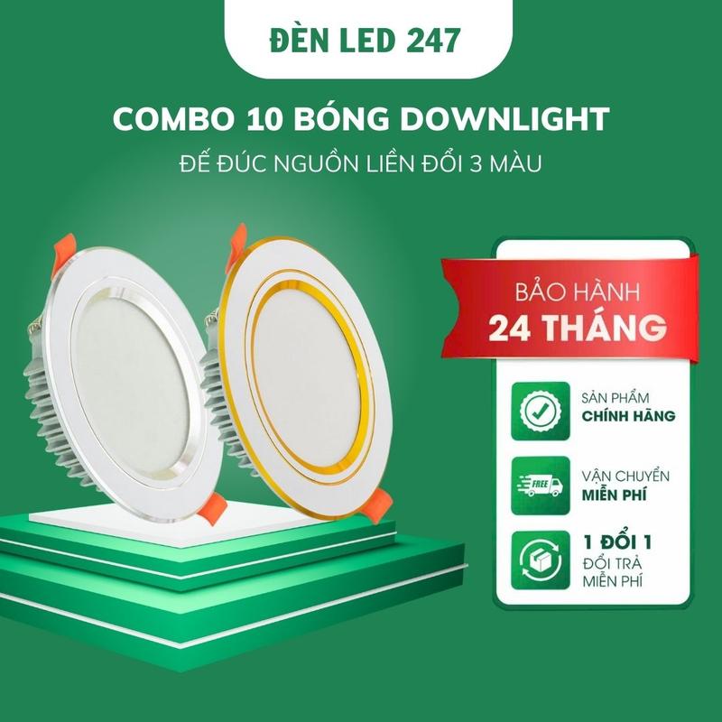 NGUỒN LIỀN COMBO 10 Đèn Led Âm Trần Đế Đúc 7W 9W Phi 90 1 màu 3 màu ánh sáng 220V 50Hz Chip CRI>80 Tiết Kiệm Điện An Toàn Môi Trường