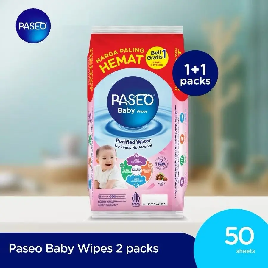 PASEO Baby Wipes Tissue Basah Bayi Buy 1 Get 1 2x50 Sheets
