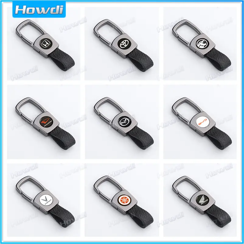 Leather Keychain Alloy Metal Keyring key with logo for car and motorcycle