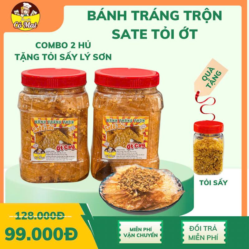 Tặng Tỏi Sấy Lý Sơn - Combo 2 Hủ Bánh Tráng Trộn Sát Tỏi Ớt Hủ/300gr, Ăn Vặt Cô Mai