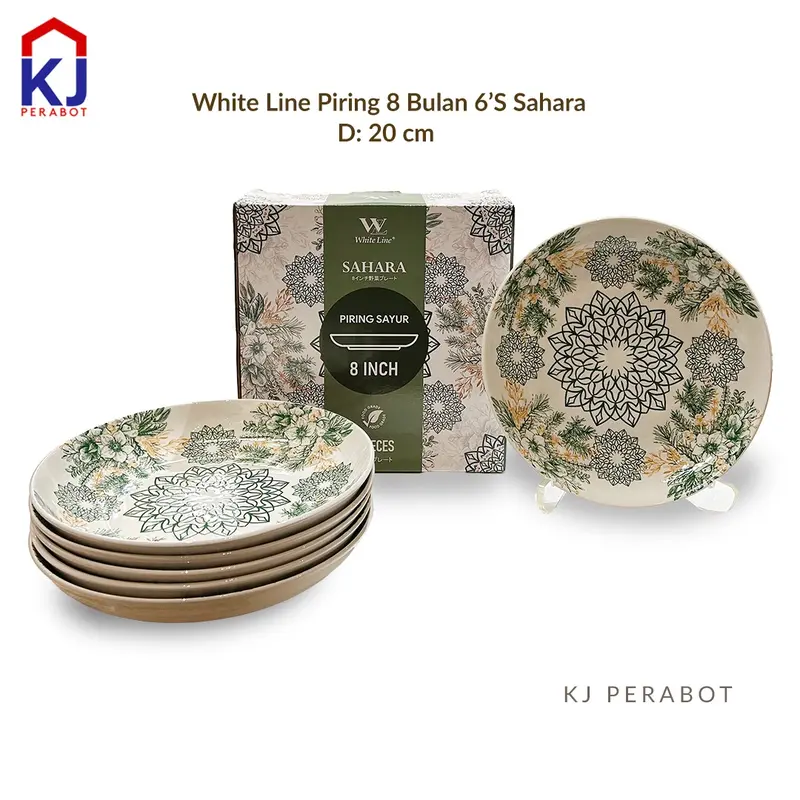 KJ Perabot - White Line Piring 8 inci Bulan 6`S Set Simple Kitchenware 3