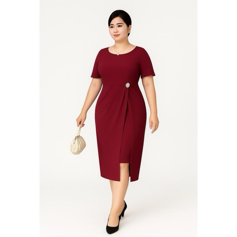 Đầm Suông TD06 Bigsize Từ 45-95kg Chất Liệu Voan Lụa Mềm Mịn & Thun Cotton Thoáng Mát Size Lớn Cho Nữ Màu Đỏ Midi Dress Voi Cotton Thun