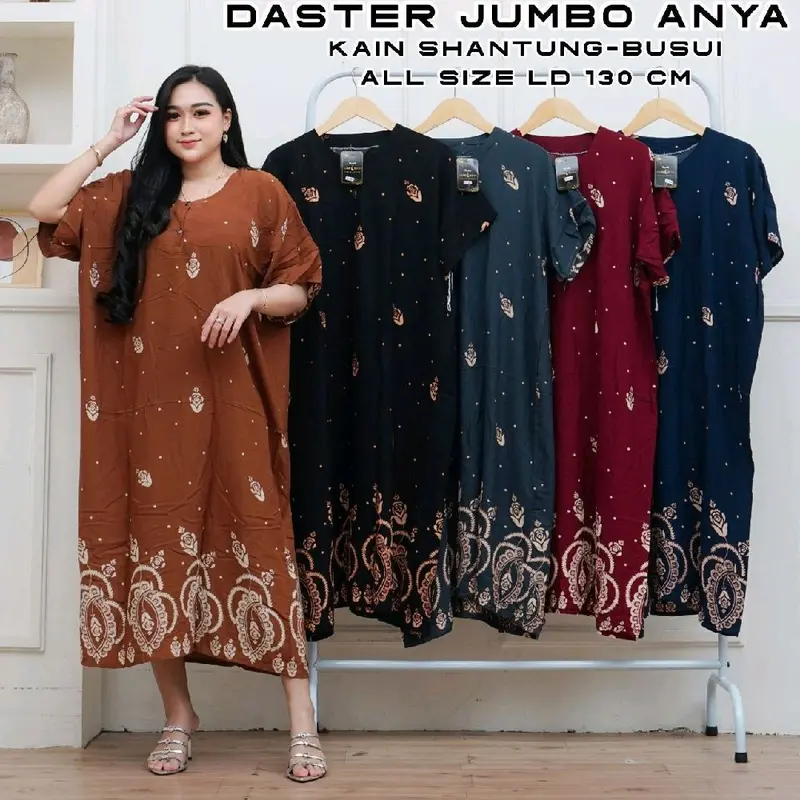 Daster Motif Jumbo Wanita Lengan Pendek Ld 130 Kain Rayon Busui Bumil Panjang Dress Bawah lutut Daster Hits - Rayon High Quality 0