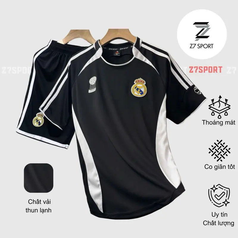 Bộ quần áo bóng đá, đồ đá banh REAL RETRO 2006 logo THÊU vải thun lạnh cao cấp loại I Top Sport
