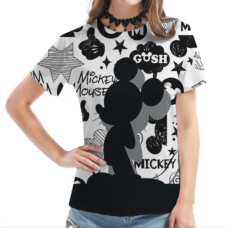 Mickey Mouse and Minnie Mouse T-shirts for Women, Kawaii T-shirts for Women, Round Neck T-shirts for Women, Casual Tops for Girls, New Fashion 2025 6