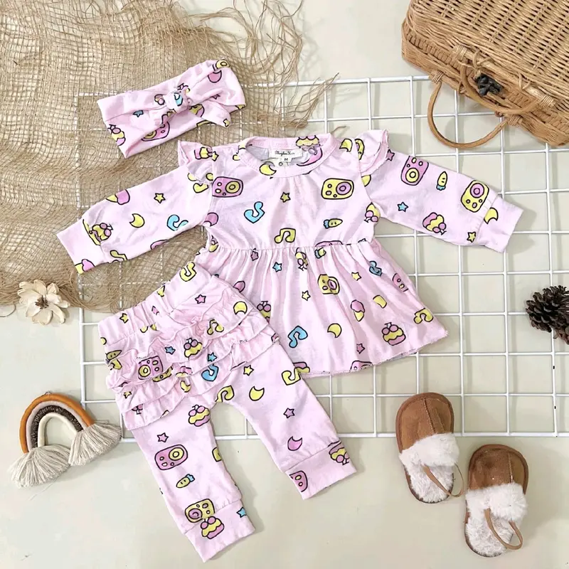 NCC- Usia New Born - 18 bulan Setelan Panjang Baby Perempuan ISVARA Free Headband Oneset Baju lengan panjang bayi Cewek Katun Bunga 4