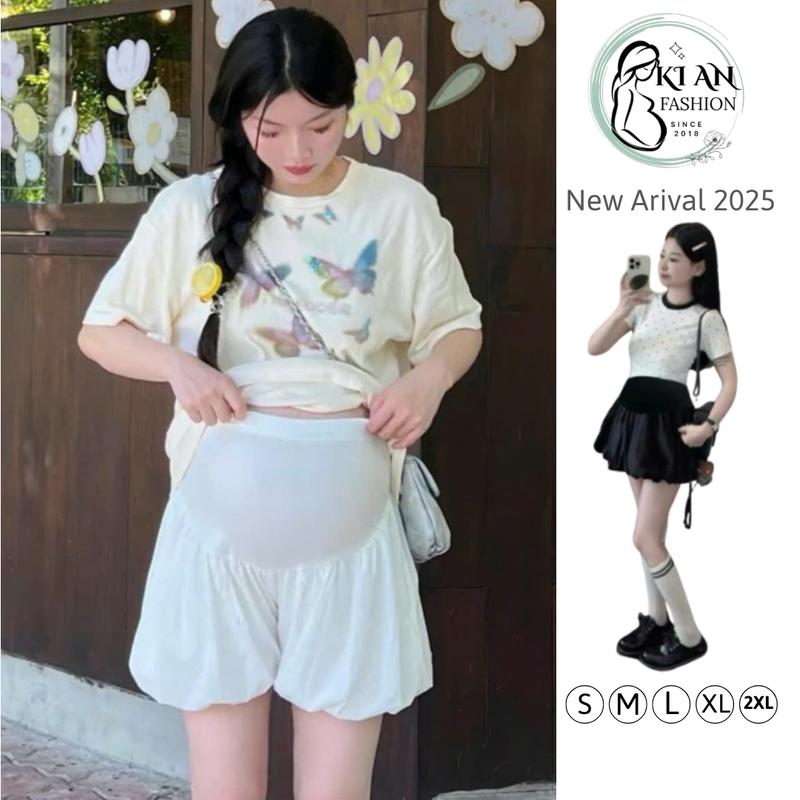 Quần Sooc Bí Bầu KiAn thiết kế hiện đại quần sooc dáng phồng mùa hè 2 lớp cho bà bầu quần bầu cạp chun siêu co giãn