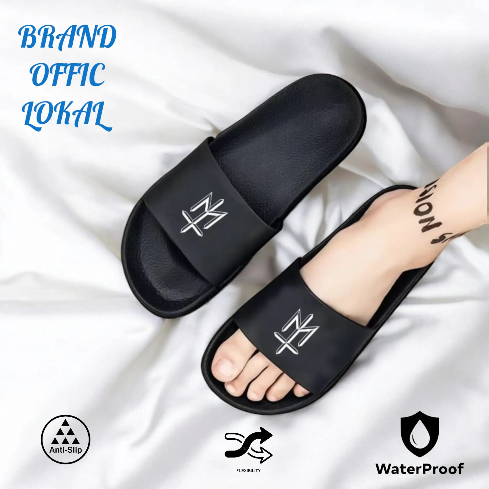 Sendal Slide Maternal Pria Slop Karet Anti Slip Tahan Air Warna Hitam Size 36-43 - Shoes Sandal
