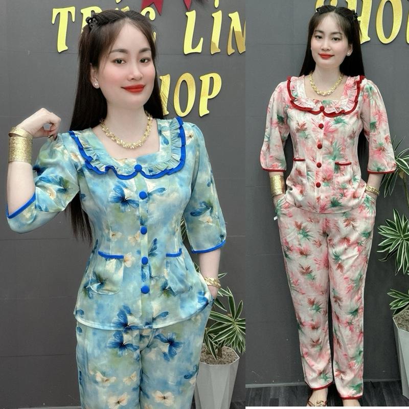 ĐỒ BỘ, BỘ TIỂU THƯ, CỔ VUÔNG ,VẢI MANGO.TAY LỬNG, QUẦN DÀI , SIZE 45-75 KG. Lụa Nữ Women