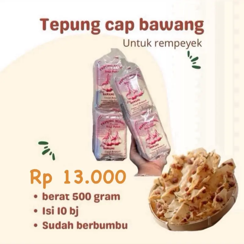 TEPUNG CAP BAWANG BESAR UNTUK REMPEYEK 1 PACK ISI 10Bj BERAT -+ 50 GRAM PER PCS