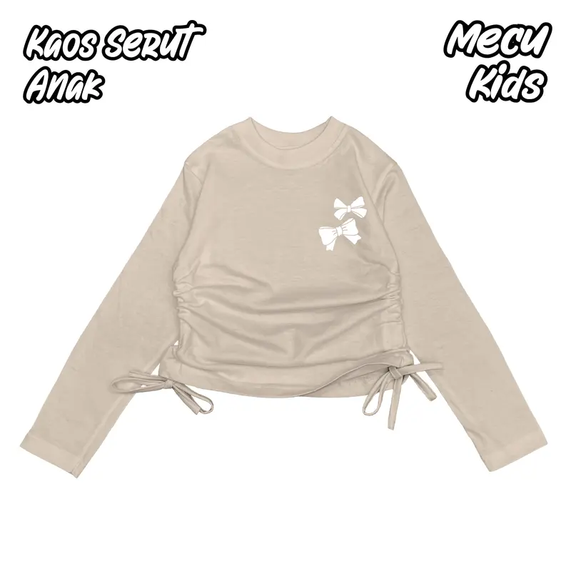 Baju Kaos Crop Serut Anak MECUKIDS Motif PITA 2 Coquette Lengan Tangan Panjang Usia 4 5 6 7 8 9 10 Tahun 0