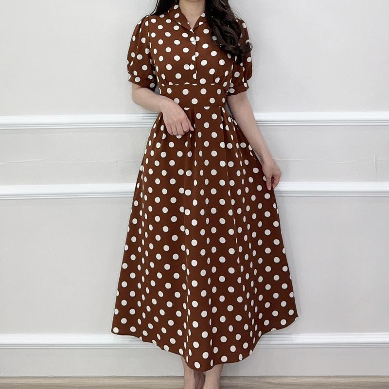 SV 4350 - Dotted Covella Dress | Silvervogue | Gaun Katun Poliester Midi Pakaian Kasual Wanita 3