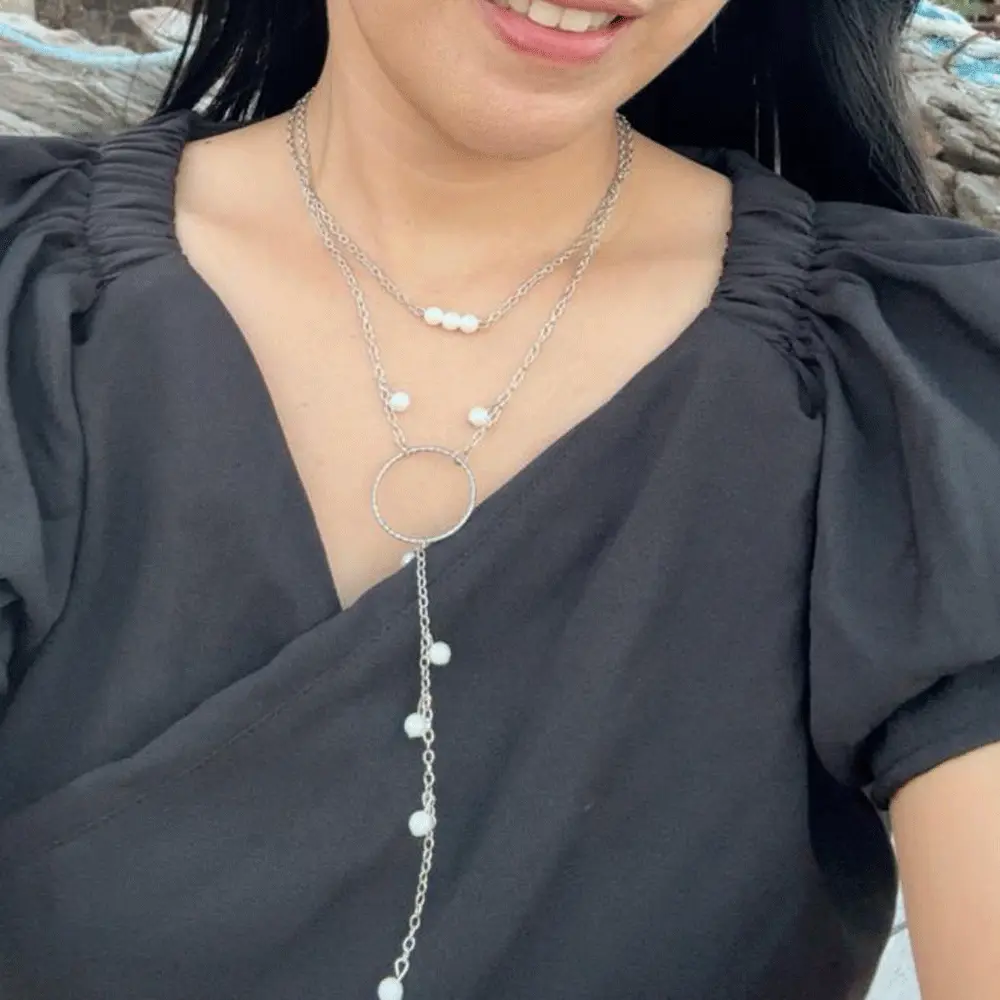Senada Victory Kalung Panjang Rantai Juntai Mutiara Aksesoris Wanita TSKM010